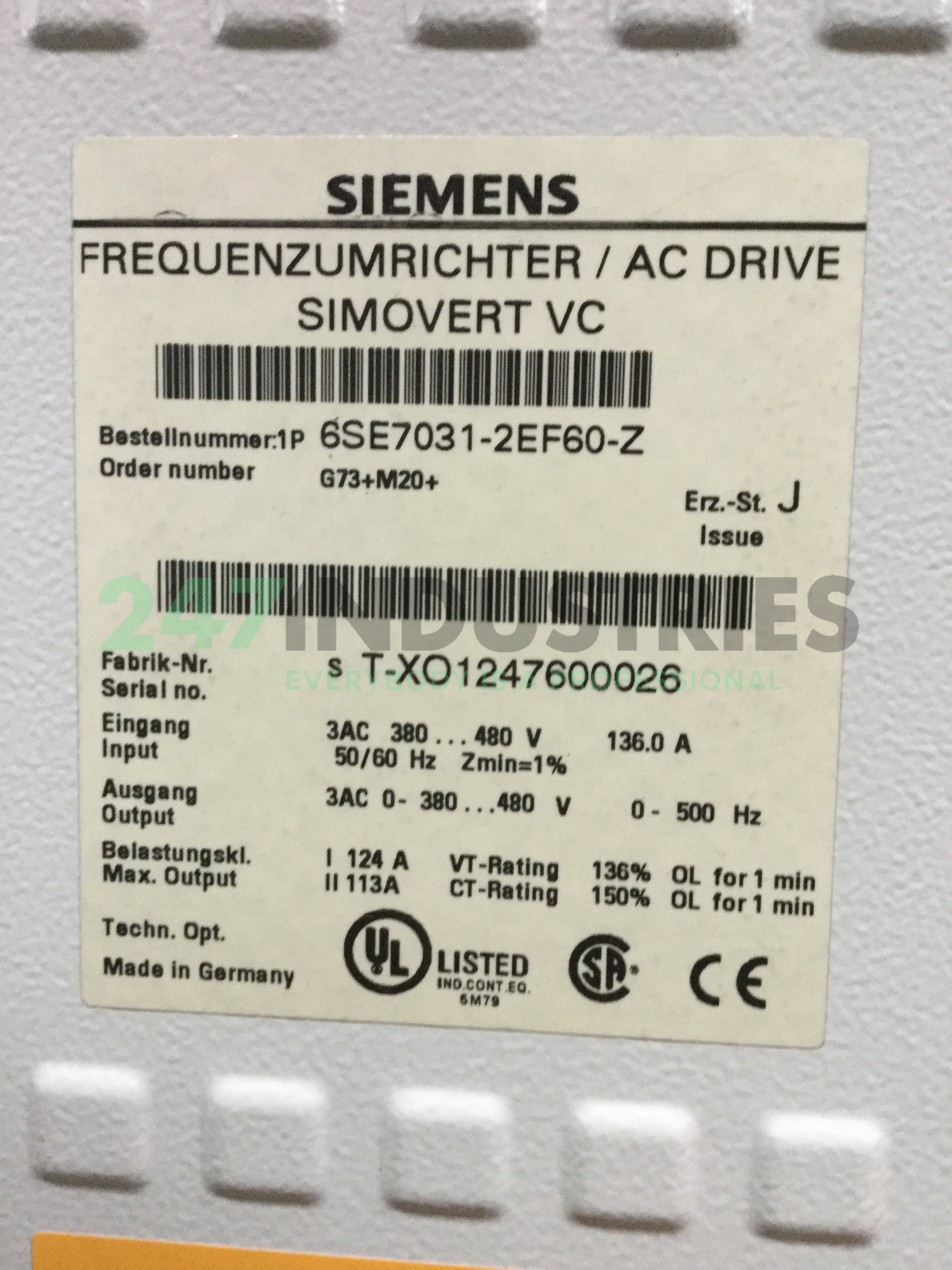 6SE7031-2EF60-Z G73+M20 Siemens Image 4