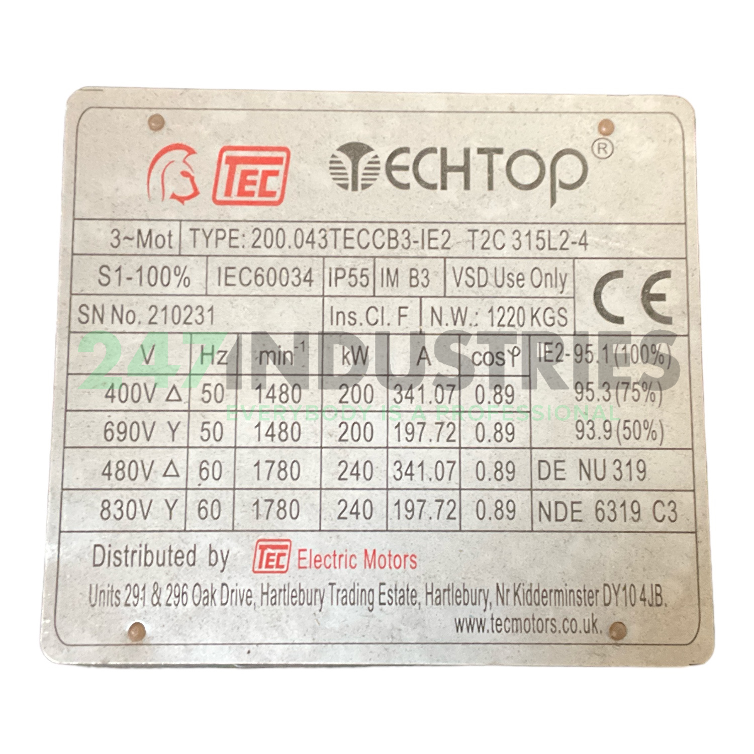 T2C315-L2-4-B3 TechTop Motor Image 4