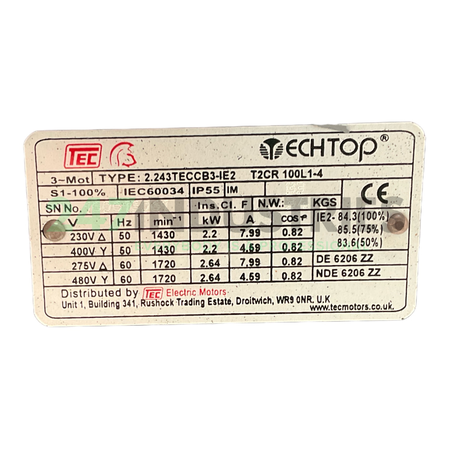 T2CR100L1-4-B3 TechTop Motor Image 4