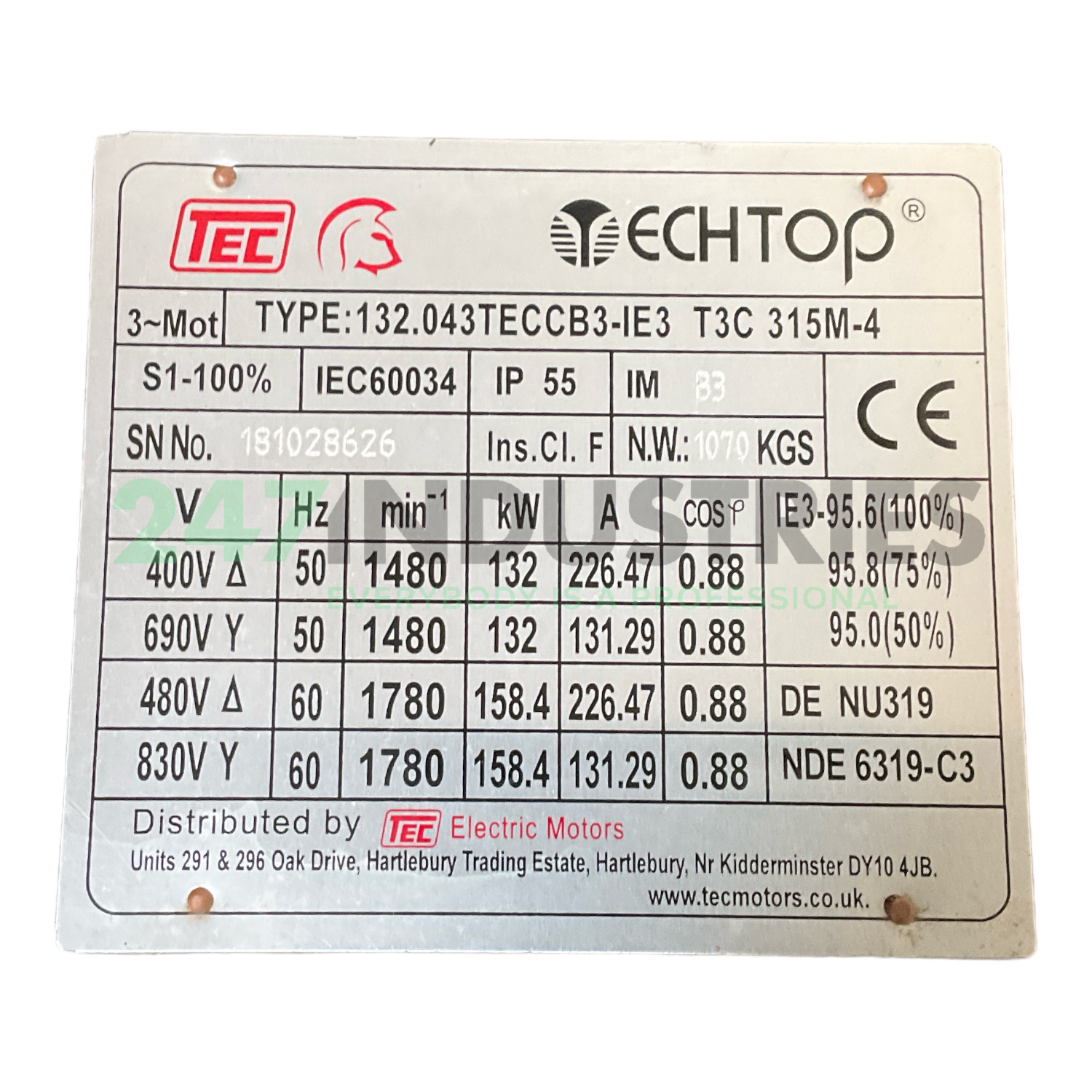 T3C315M-4-B3 TechTop Motor Image 4