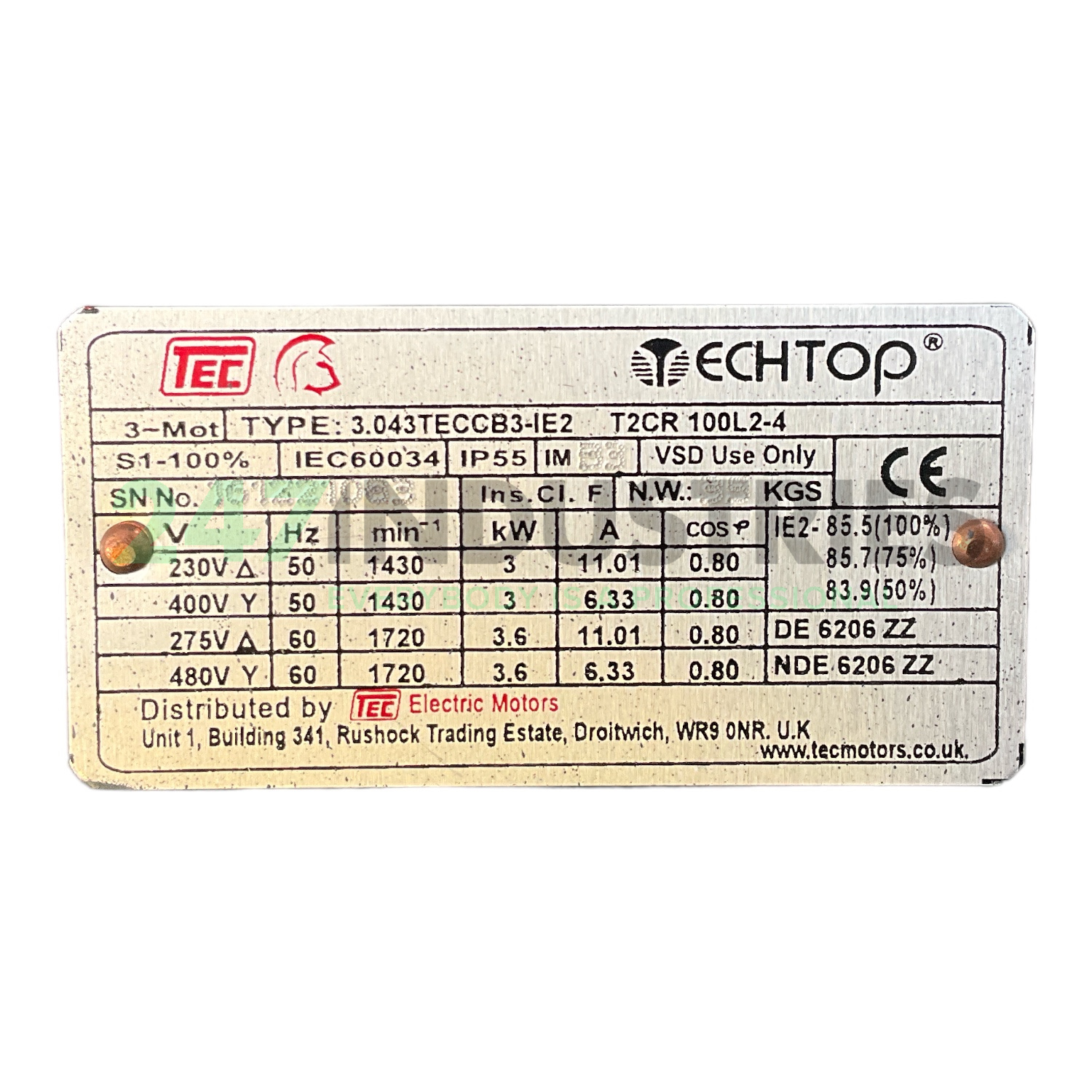 T2CR100L2-4-B3 TechTop Motor Image 4