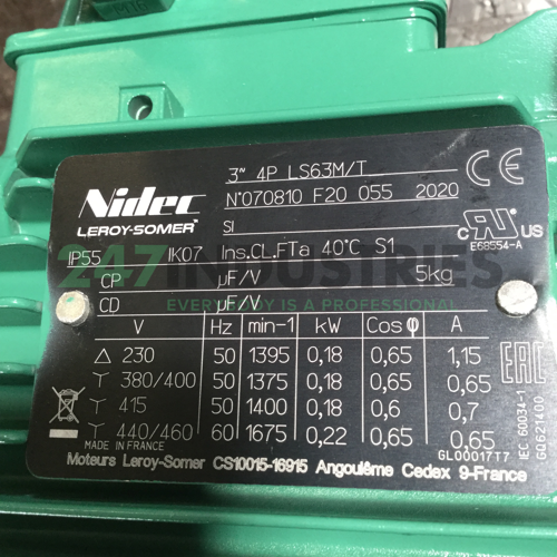 MVA-15-NSD-M-L-MI-4P-LS63M/T-0.18KW-230/400V Leroy Somer Image 4