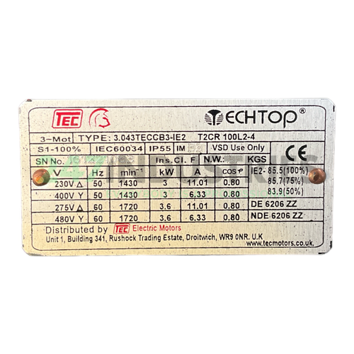 T2CR100L2-4-B3 TechTop Motor Image 4